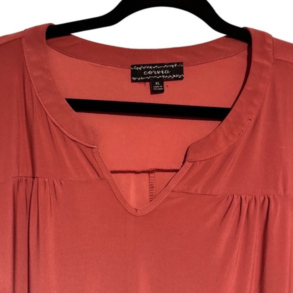Corvia Blouse Women XL Mauve Excellent Pintuck Lantern Sleeve Split Neck - Picture 7 of 8